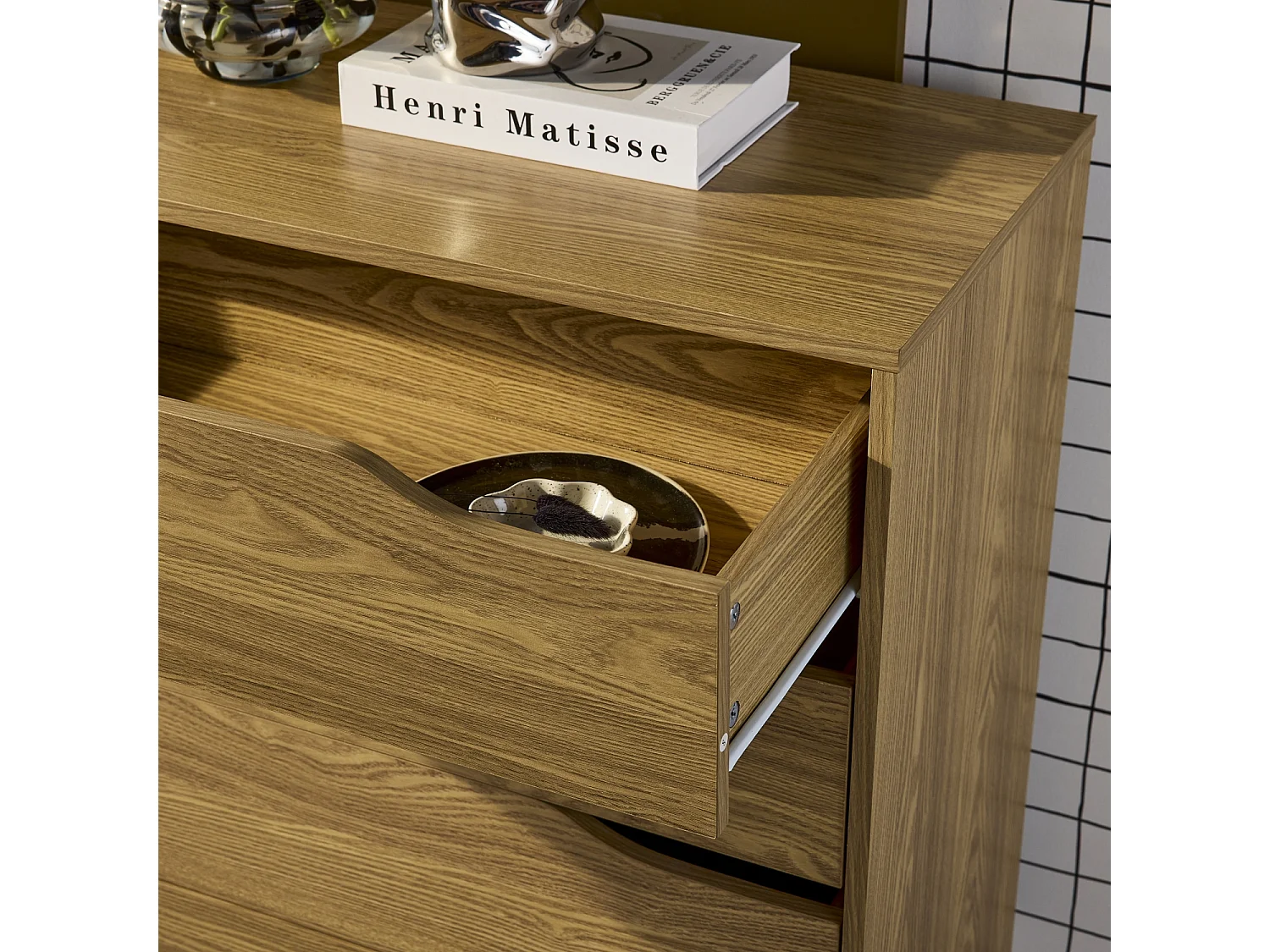 Cassettiera effetto legno, 4 cassetti, effetto frassino