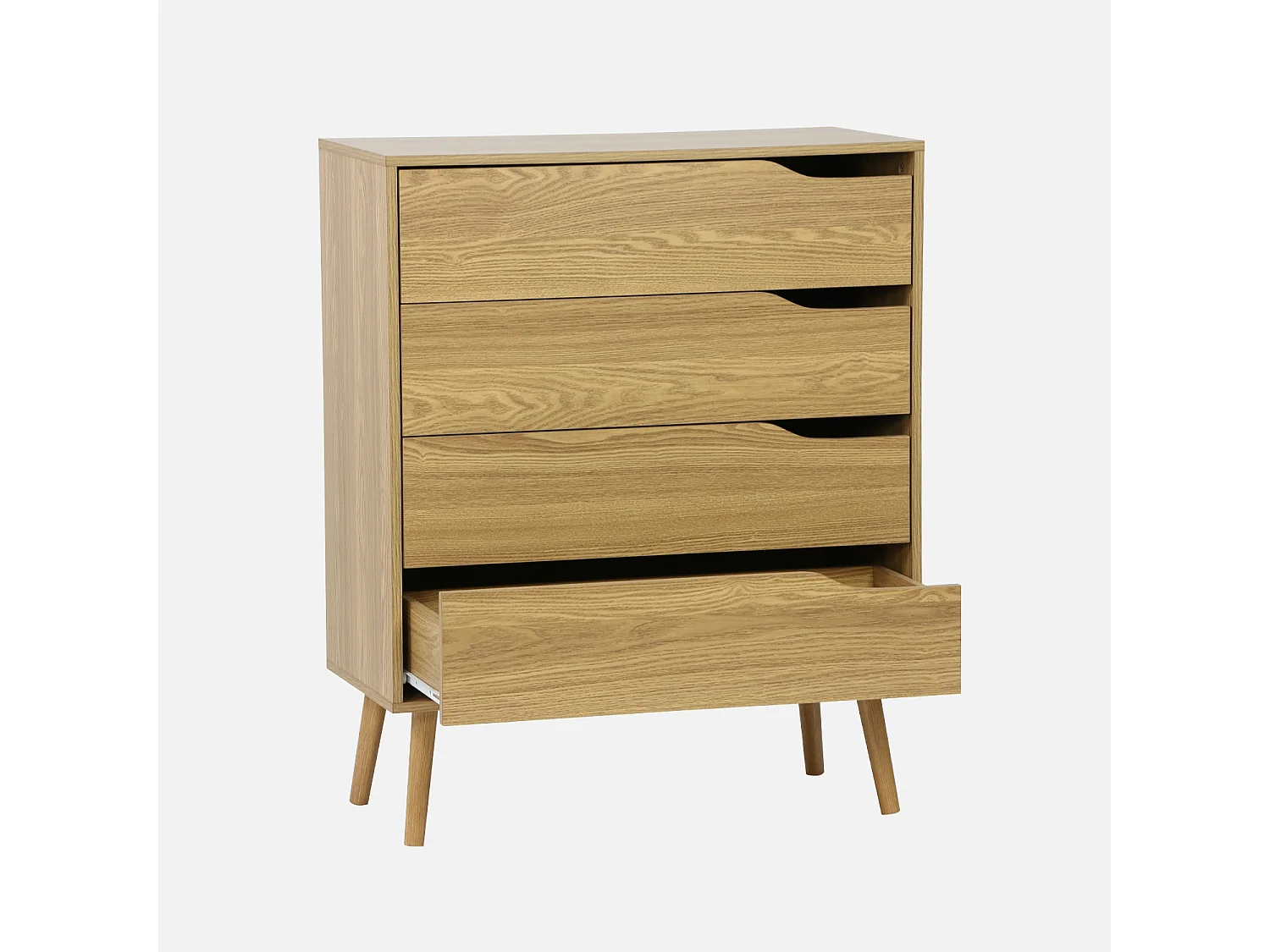 Cómoda en acabado estilo nogal con 4 cajones efecto fresno