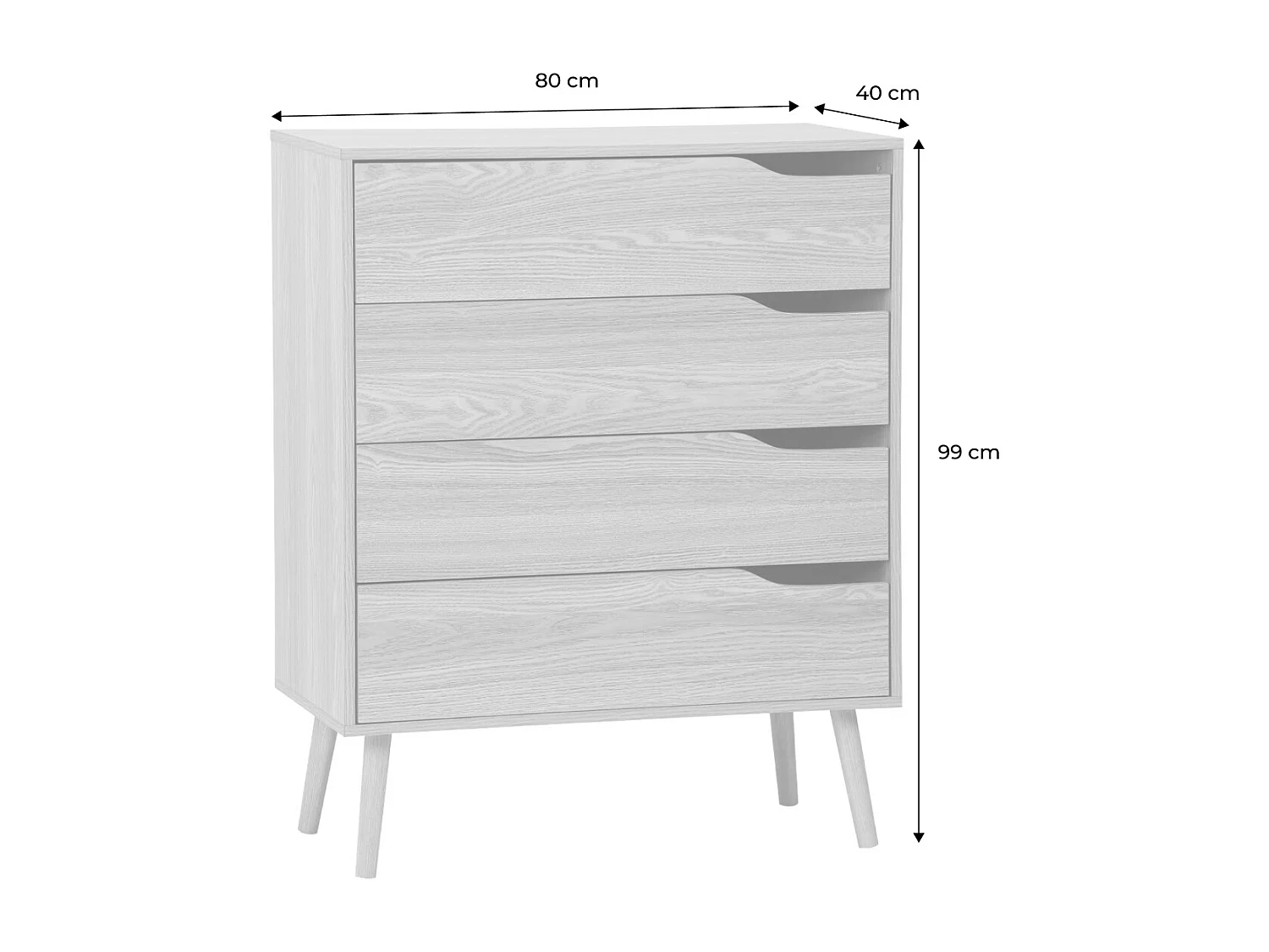 Cómoda en acabado estilo nogal con 4 cajones efecto fresno