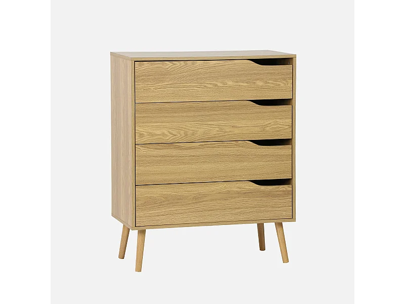 Cómoda en acabado estilo nogal con 4 cajones efecto fresno