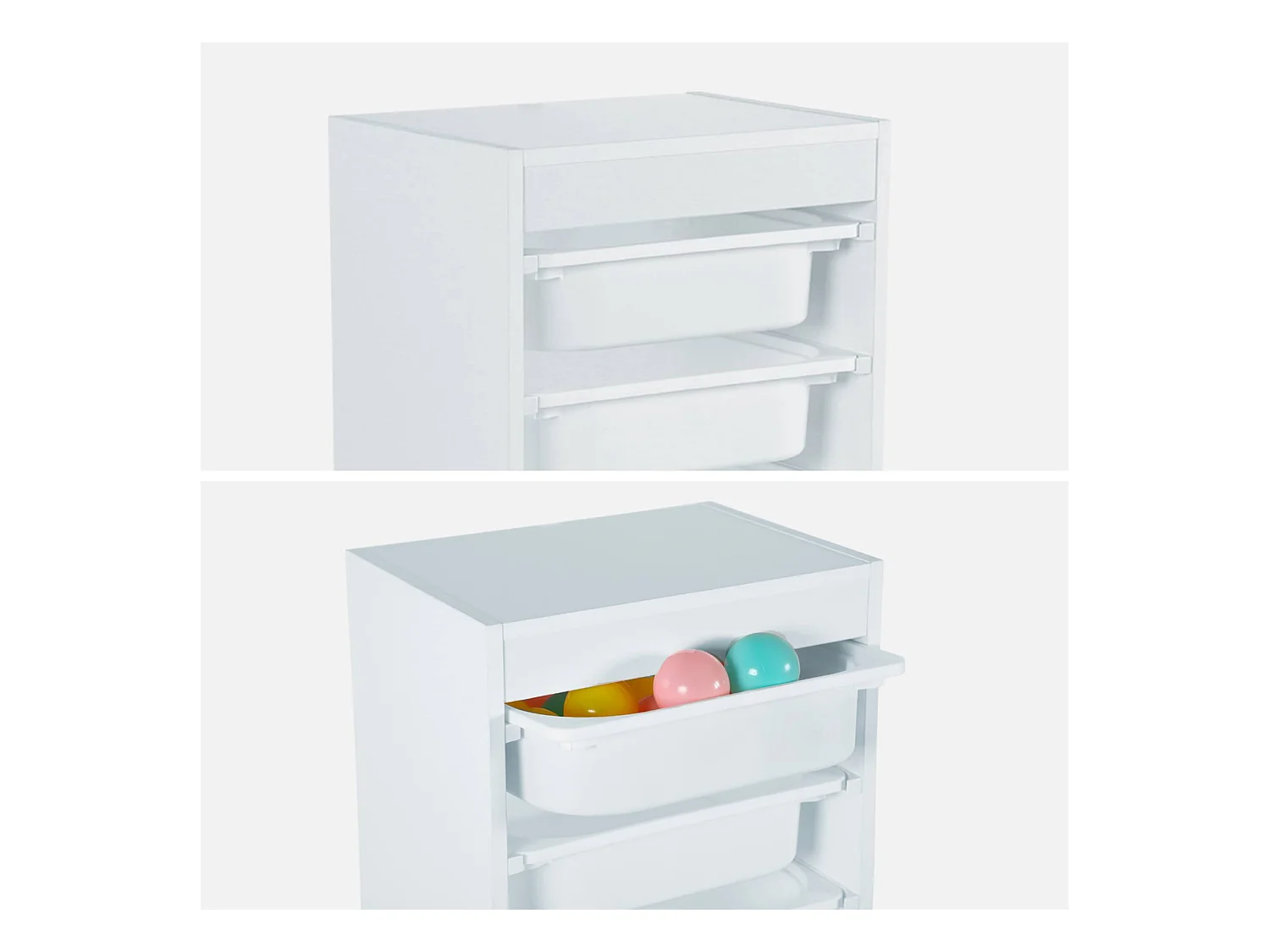 Meuble de rangement enfant 4 bacs de rangement. 41.5 x 30 x 89cm (Lot de 2) blanc