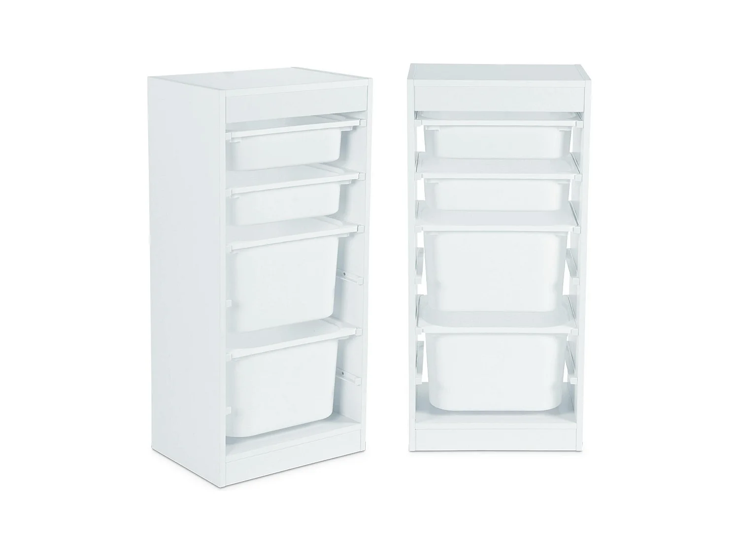 Meuble de rangement enfant 4 bacs de rangement. 41.5 x 30 x 89cm (Lot de 2) blanc