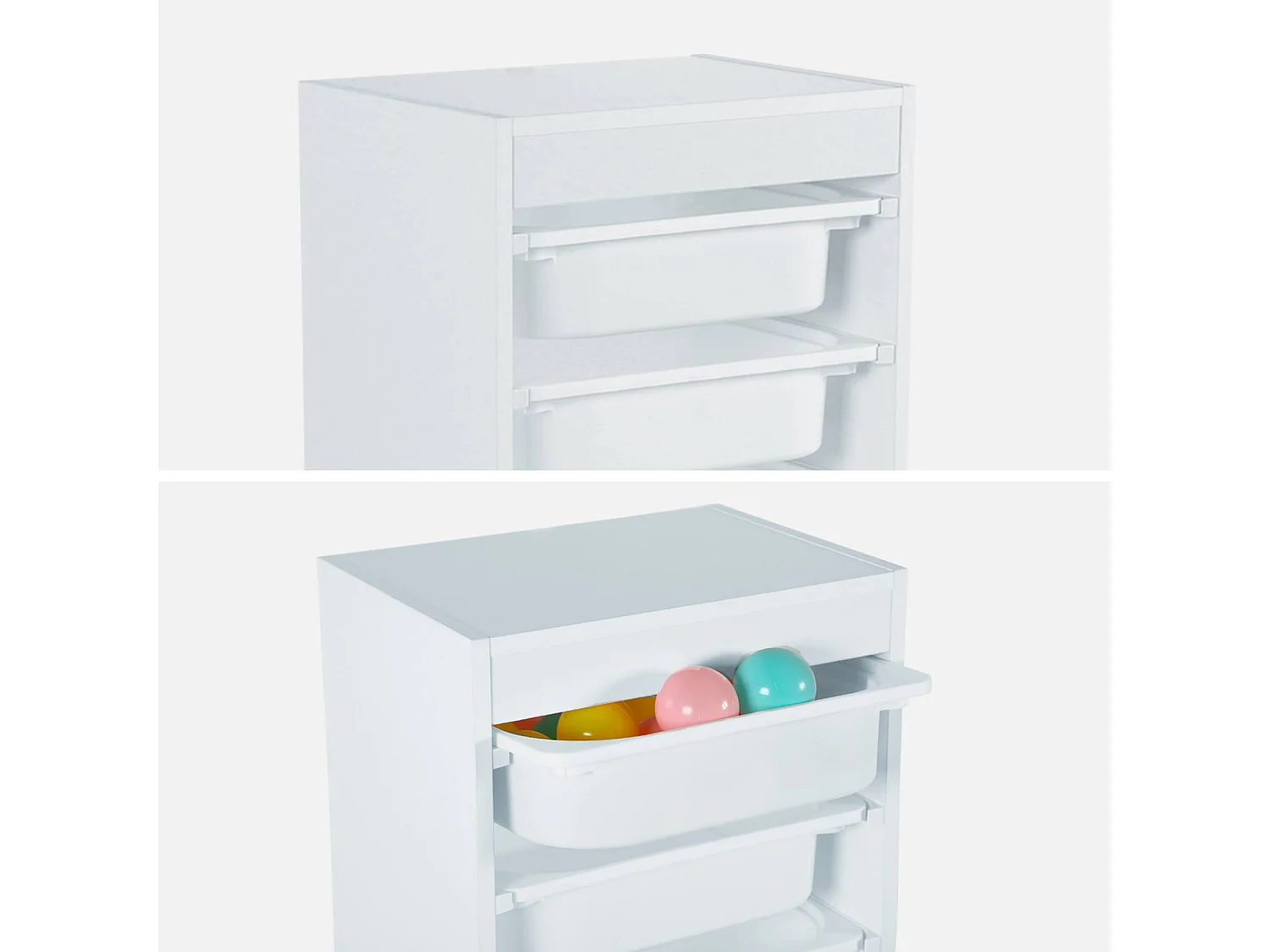 Mueble de almacenamiento infantil 4 cajas, set de 2 blanco