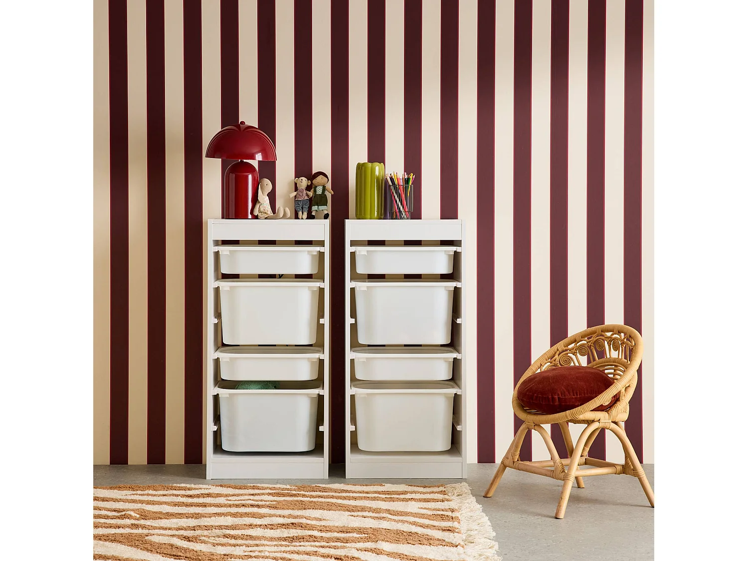 Mueble de almacenamiento infantil 4 cajas, set de 2 blanco