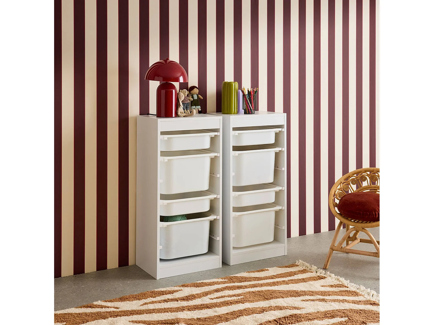 Mueble de almacenamiento infantil 4 cajas, set de 2 blanco