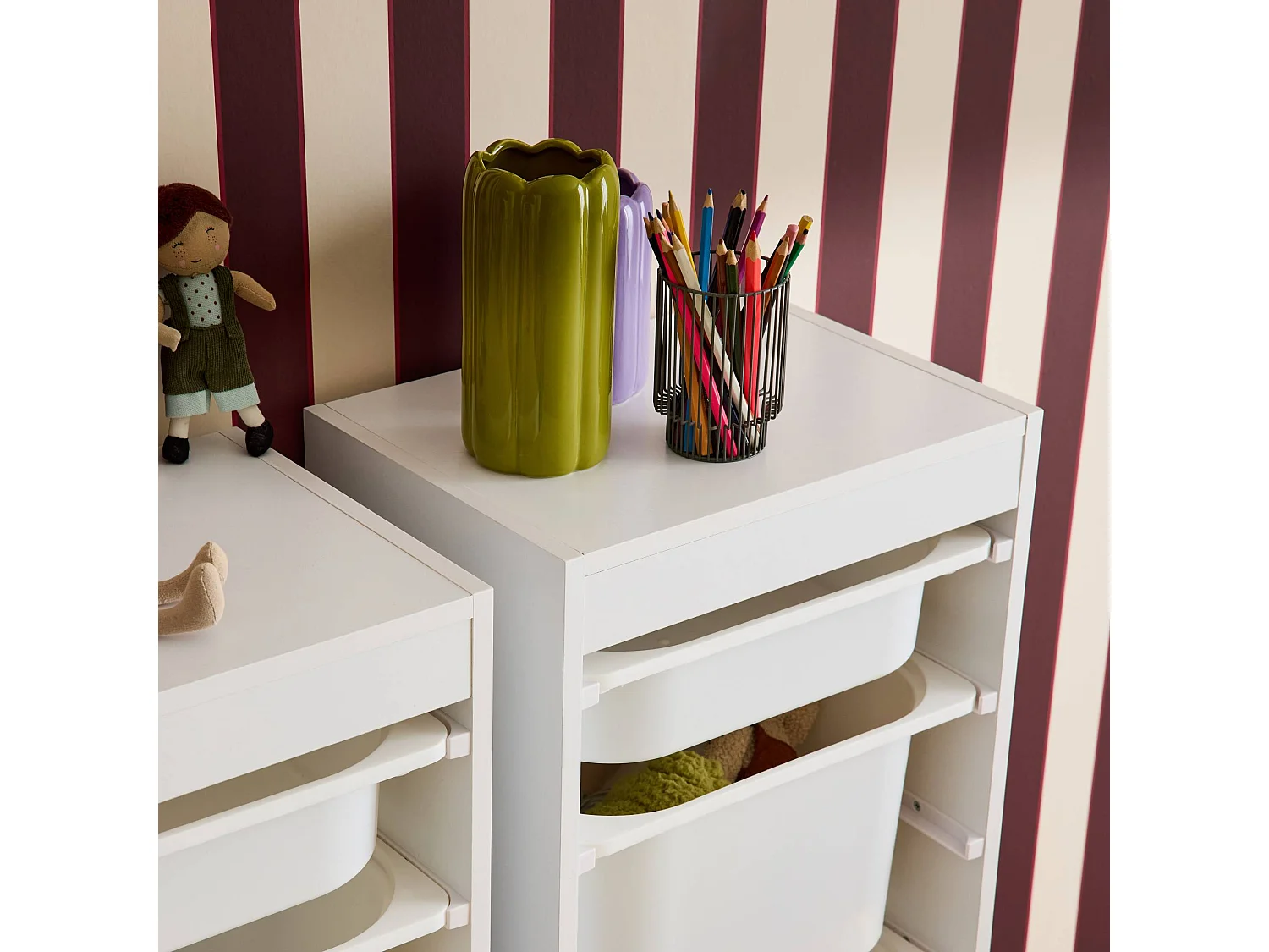 Mueble de almacenamiento infantil 4 cajas, set de 2 blanco