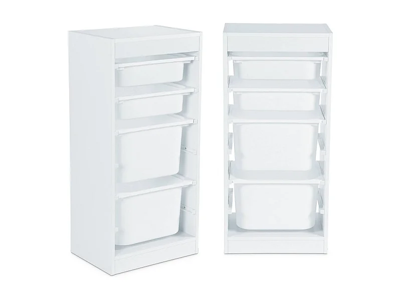 Set di 2 mobili per bambini con 4 contenitori, bianco