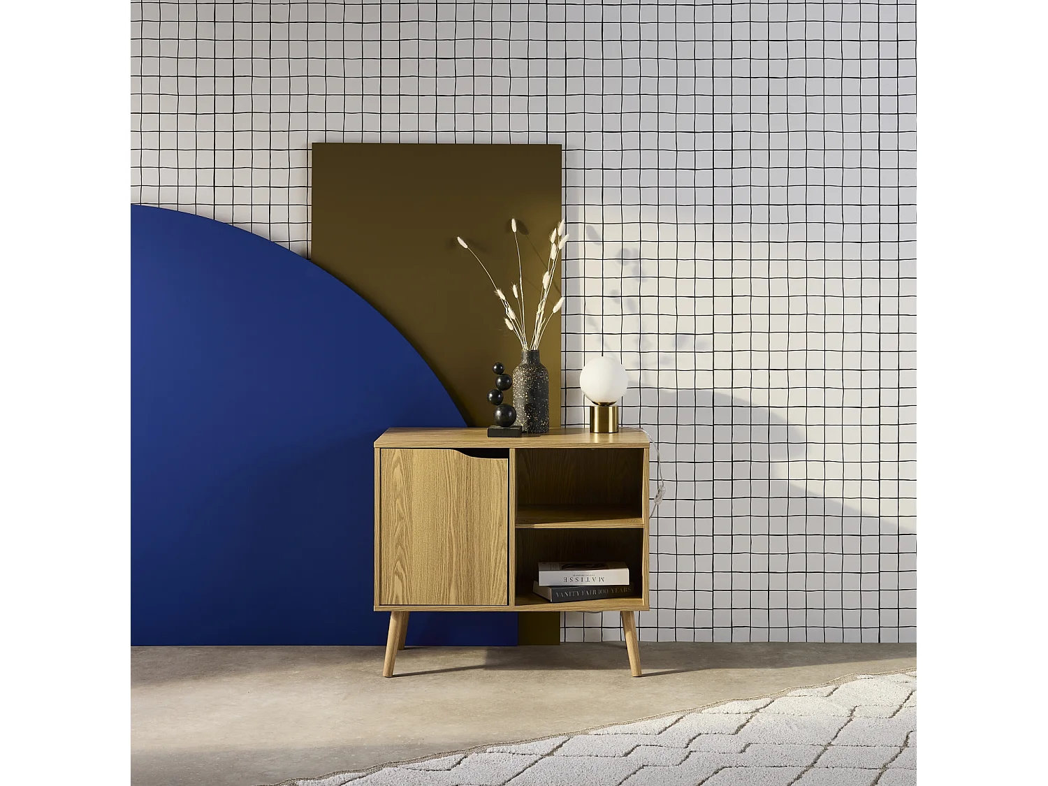 Buffet de rangement effet frêne 1 porte. 2 étagères. buffet bas. 80cm