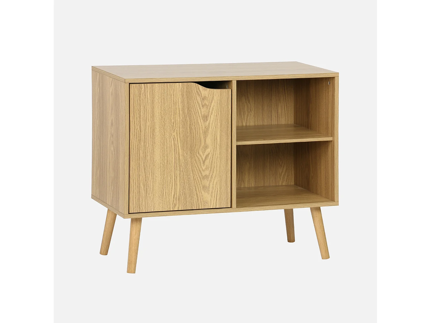 Buffet de rangement effet frêne 1 porte. 2 étagères. buffet bas. 80cm