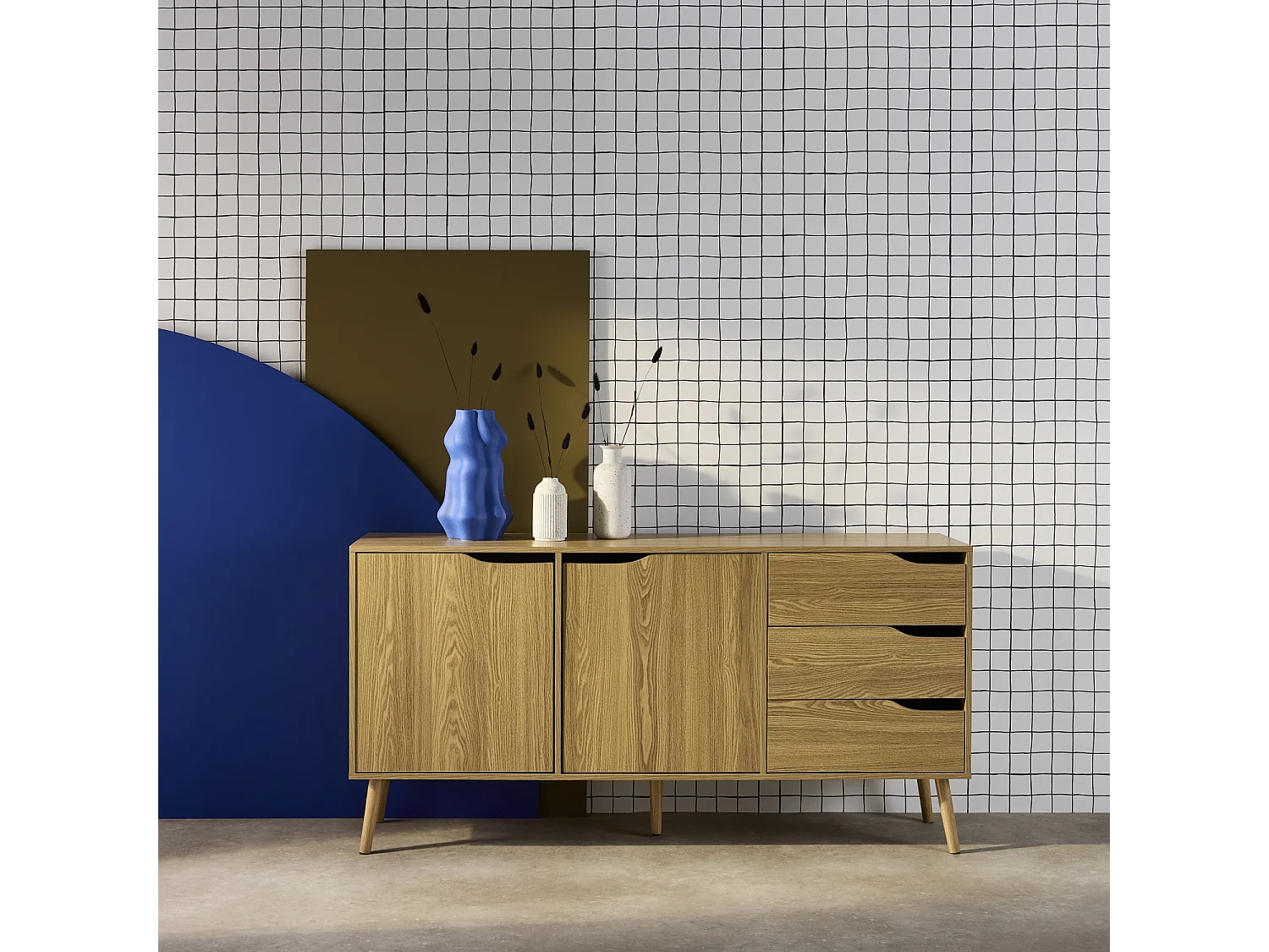 Credenza scandinava a 2 ante effetto legno di noce, 160cm, effetto