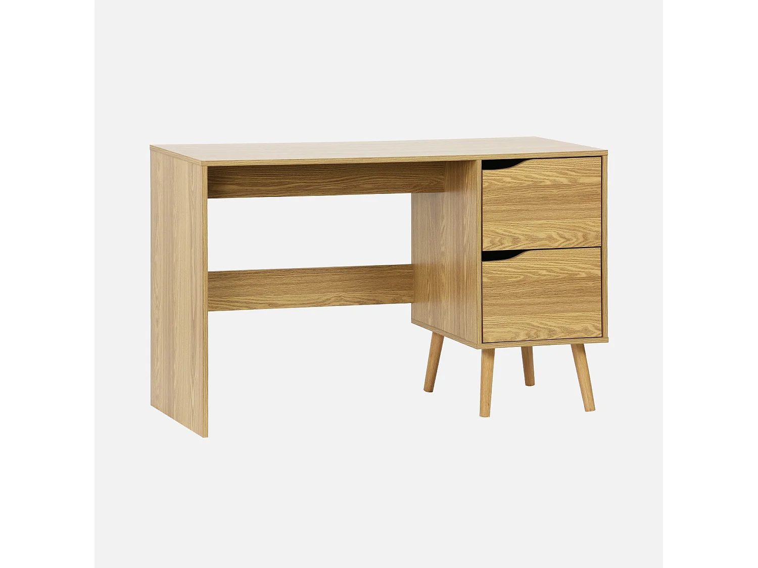 Scrivania effetto noce a 2 cassetti , effetto frassino