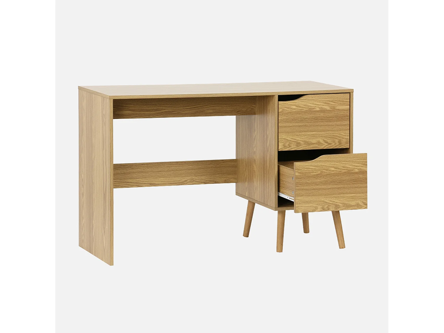 Scrivania effetto noce a 2 cassetti , effetto frassino
