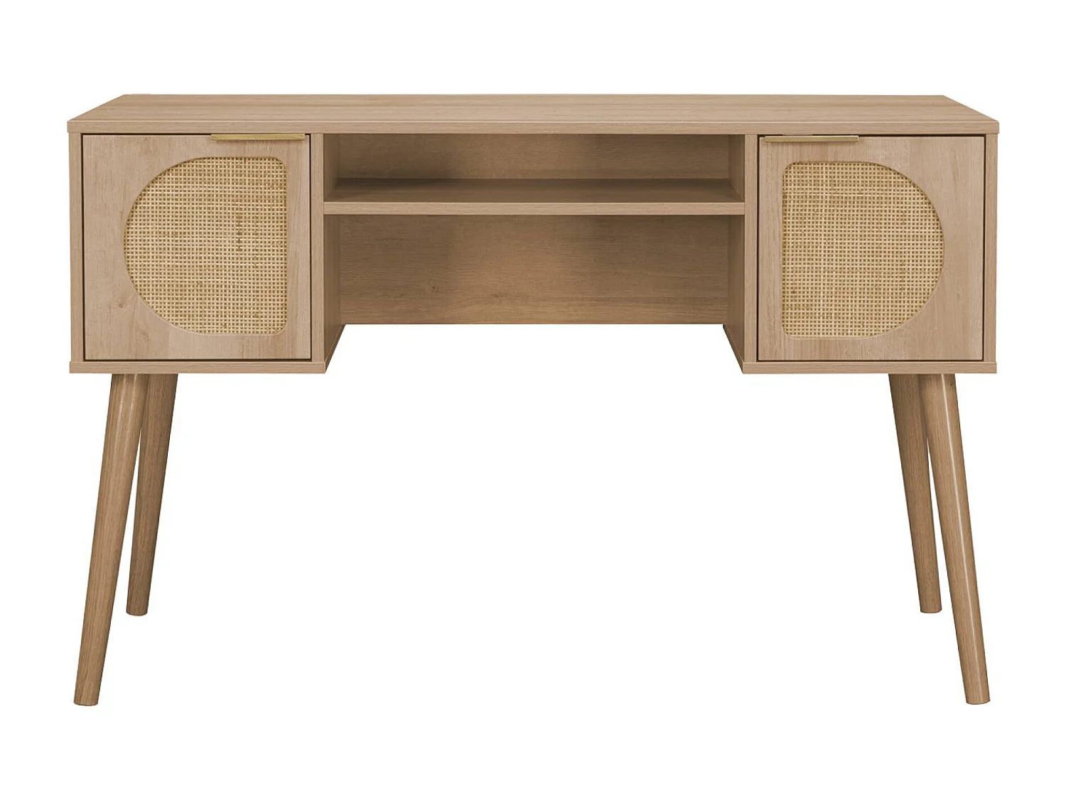 Bureau décor bois et cannage 2 portes EVA naturel 120 x 55 x 76.5 cm