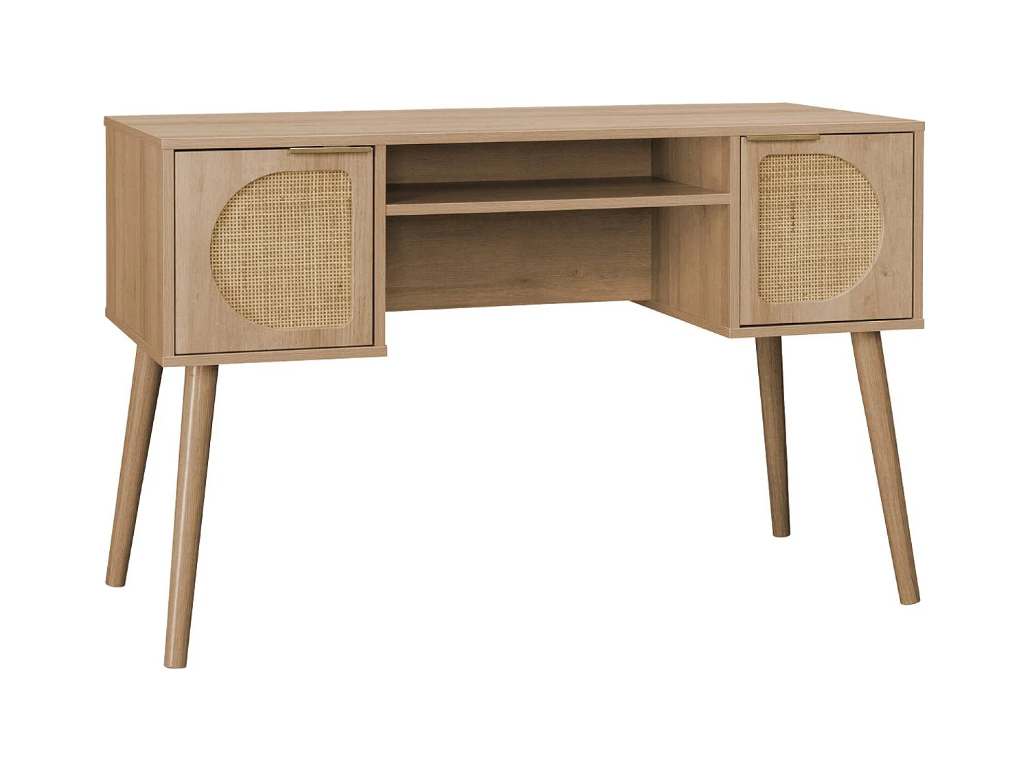 Oficina efecto madera y mimbre, 2 cajones natural
