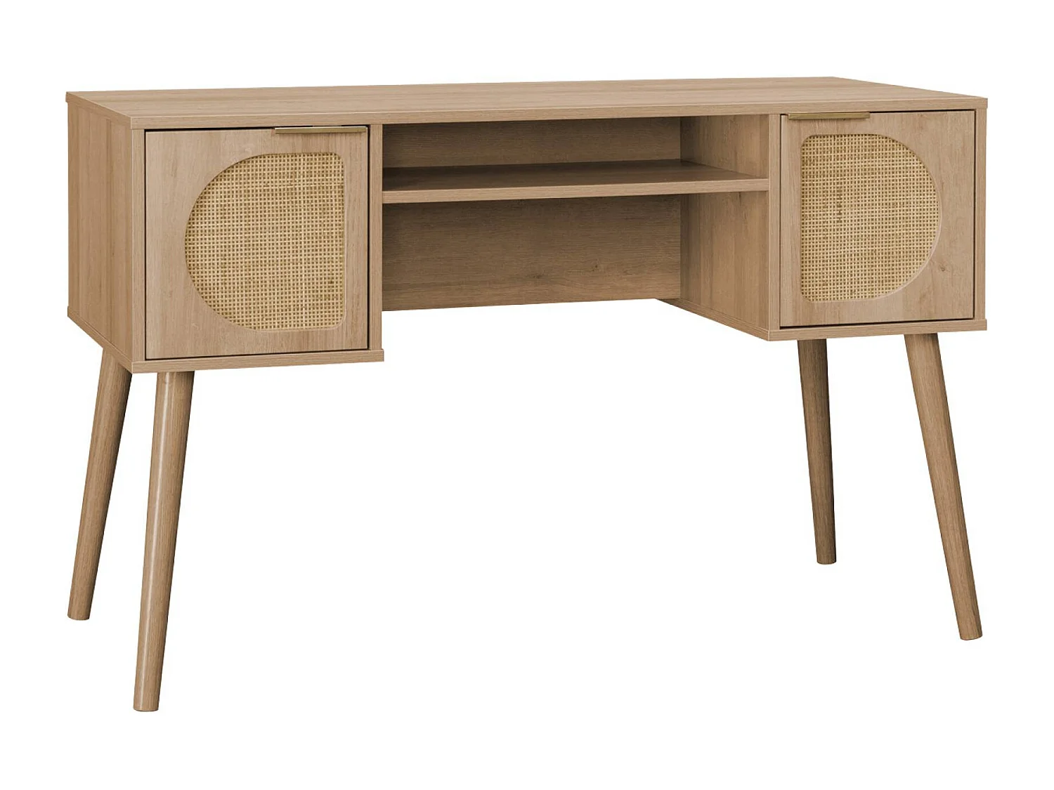 Oficina efecto madera y mimbre, 2 cajones natural