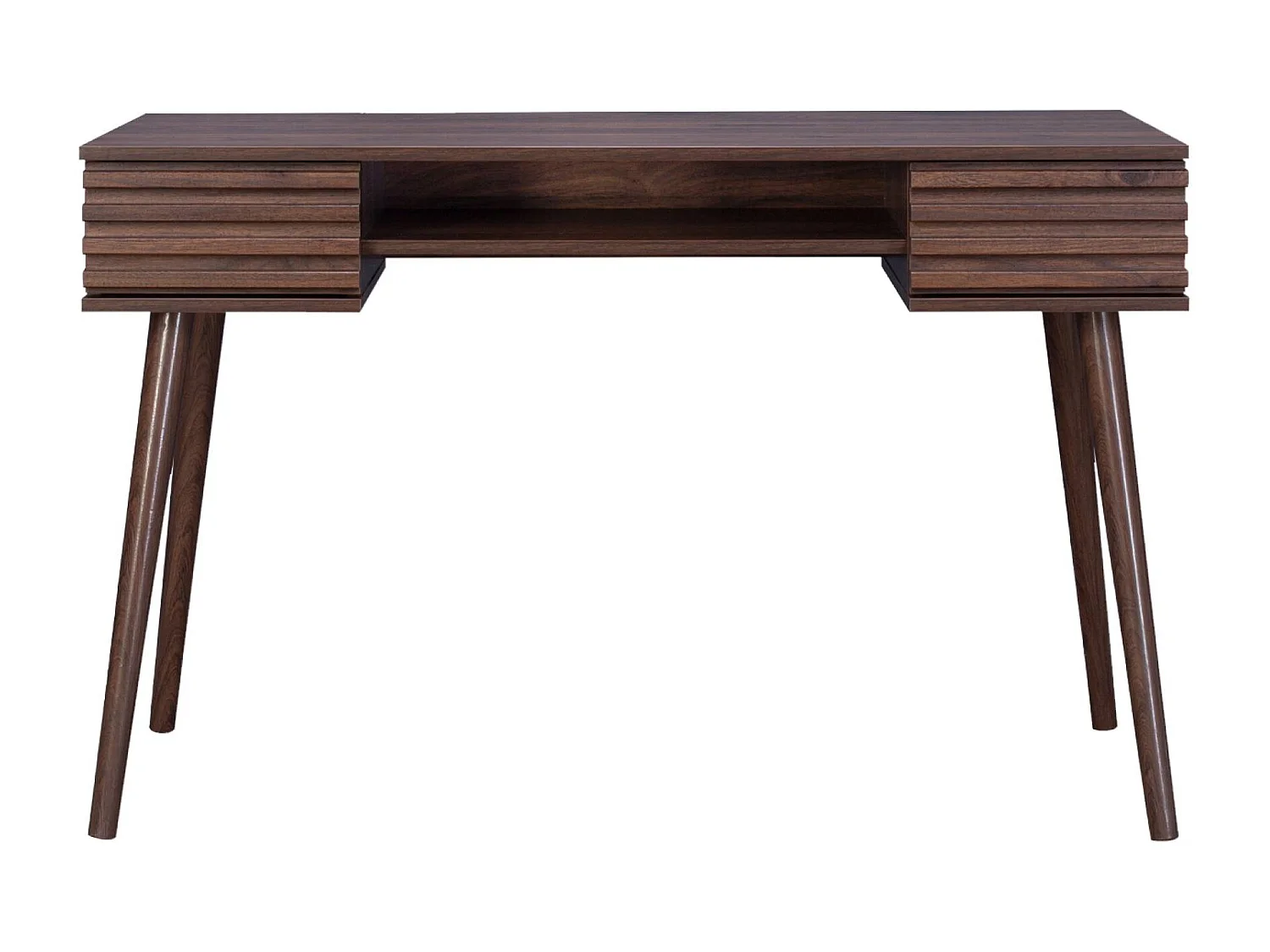 Bureau décor bois 2 tiroirs MADERE noyer. 1 casier. façade rainurées. 120 x 55 x 76.5 cm