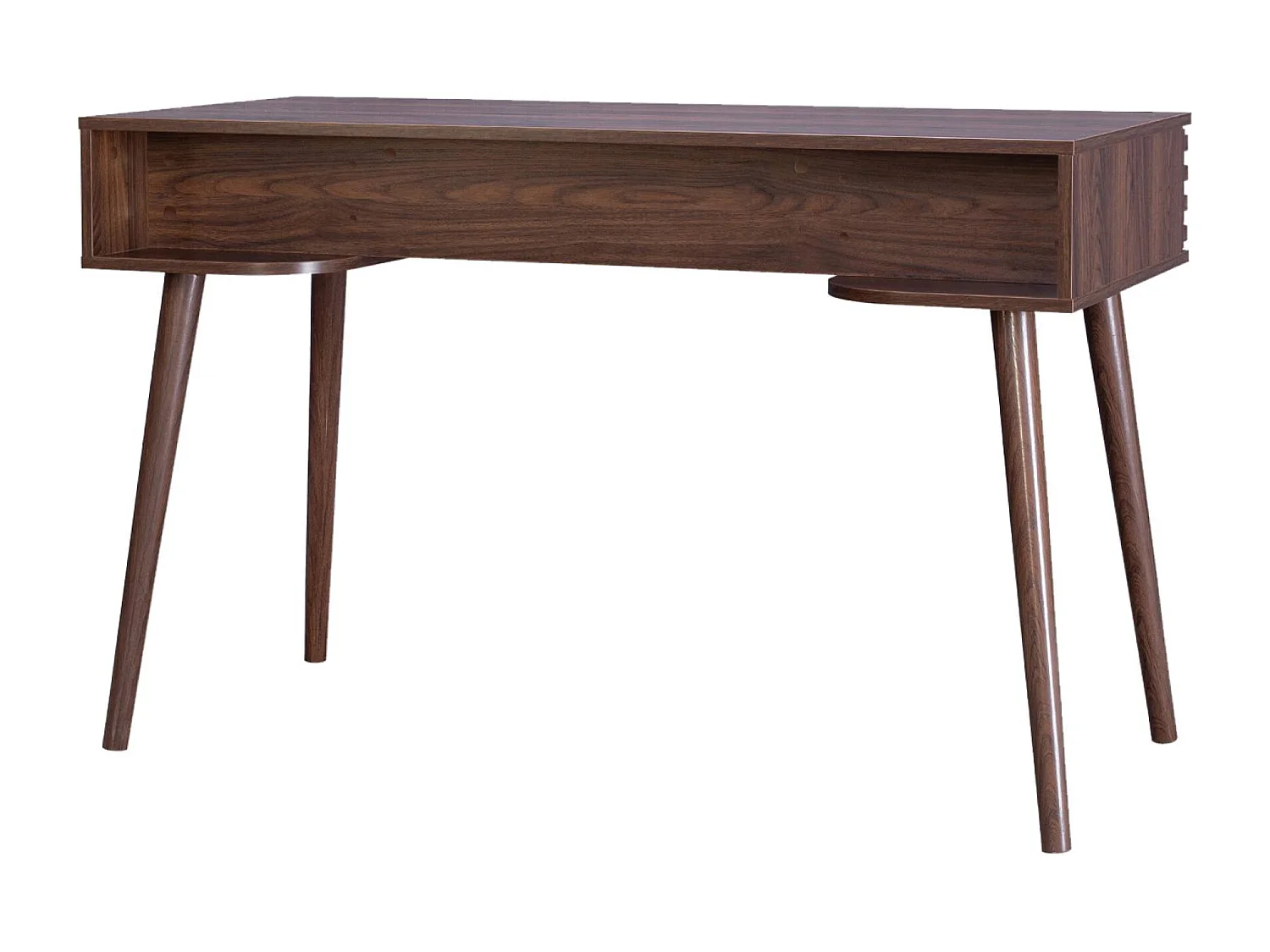 Bureau décor bois 2 tiroirs MADERE noyer. 1 casier. façade rainurées. 120 x 55 x 76.5 cm