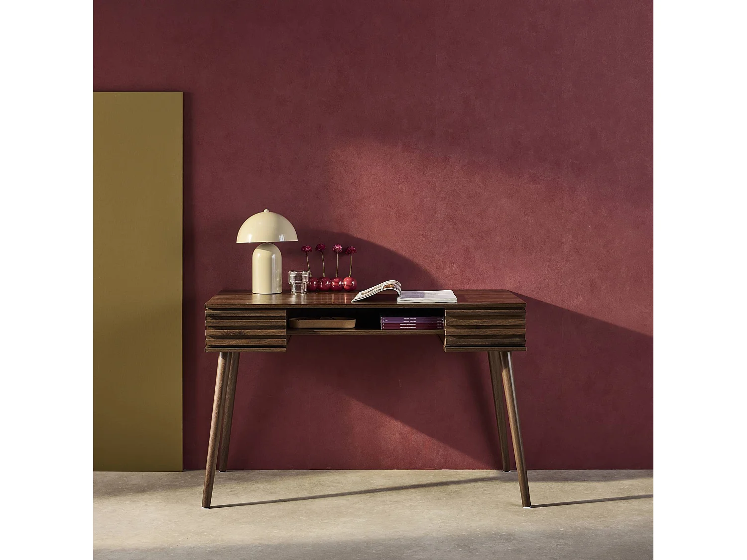 Scrivania effetto legno 2 cassetti, noce