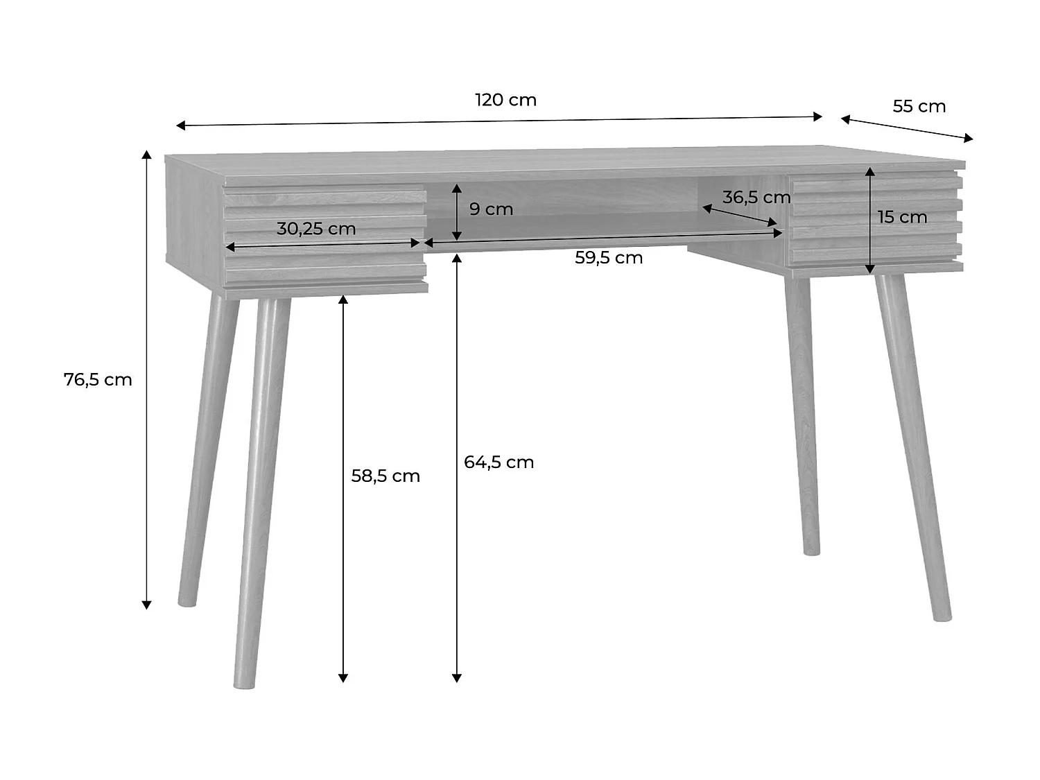 Scrivania effetto legno 2 cassetti, noce