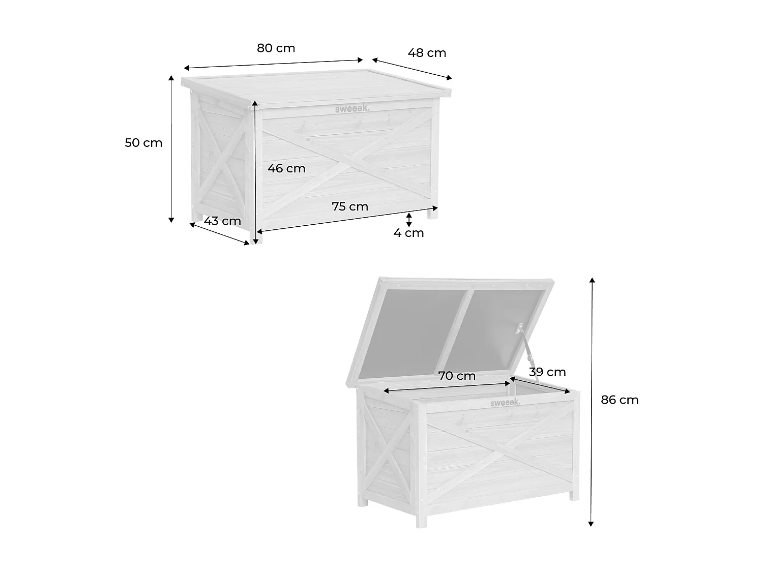 Coffre de rangement en bois 80 cm. naturel. L80 x P48 x H50cm. capacité 100L