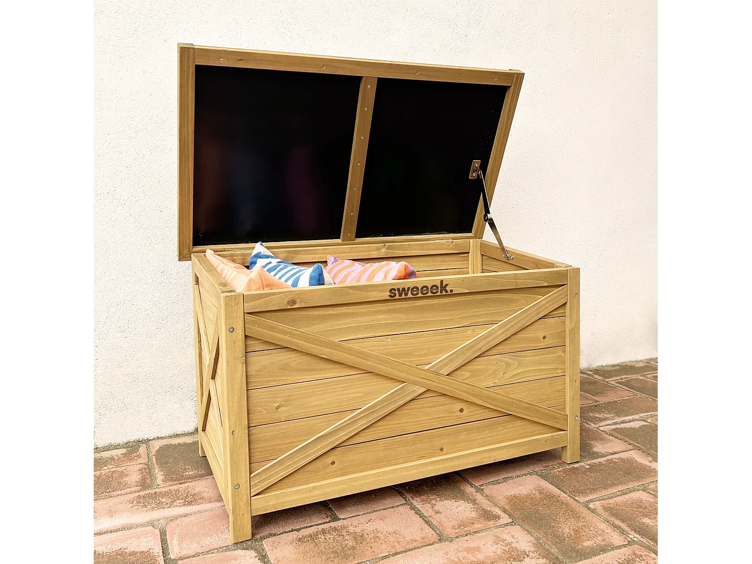 Coffre de rangement en bois 80 cm. naturel. L80 x P48 x H50cm. capacité 100L