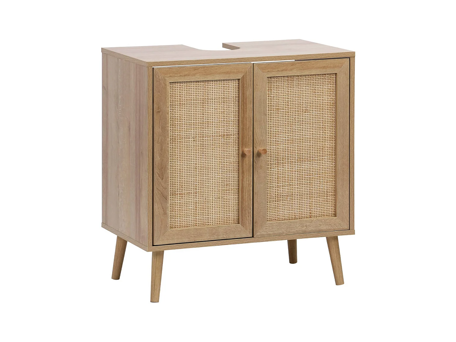 Meuble sous lavabo décor bois et cannage Bohème 65 x 40 x 70 cm naturel