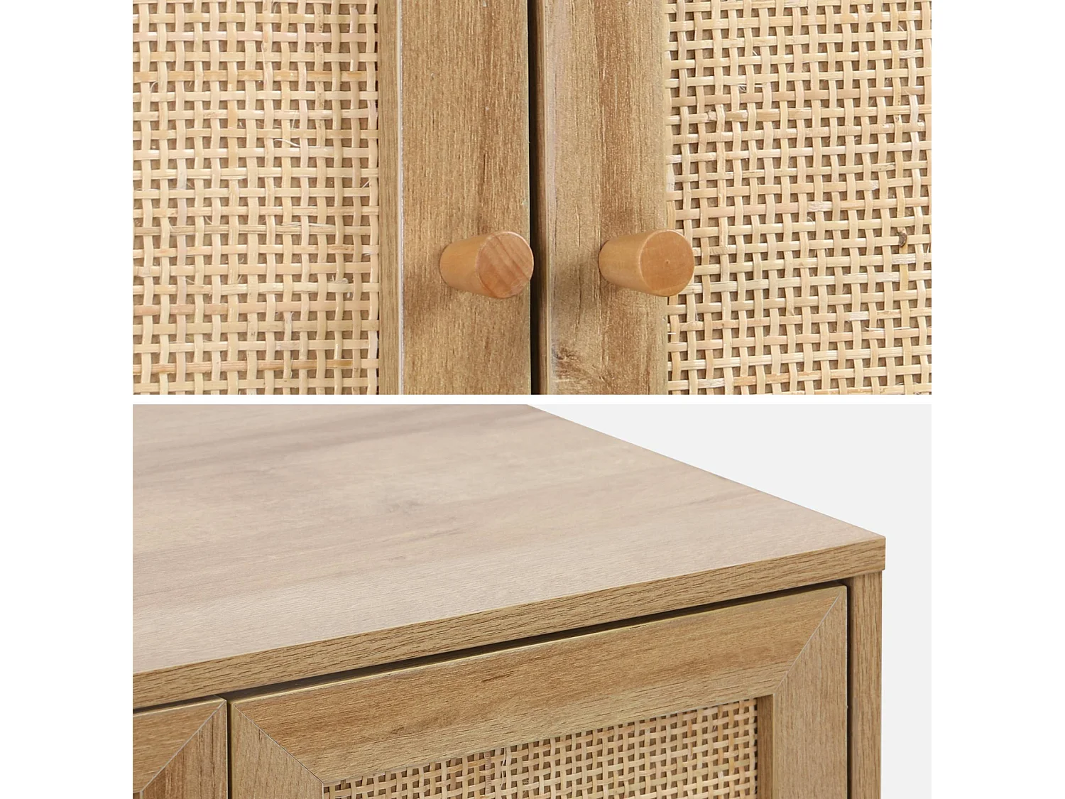 Meuble sous lavabo décor bois et cannage Bohème 65 x 40 x 70 cm naturel