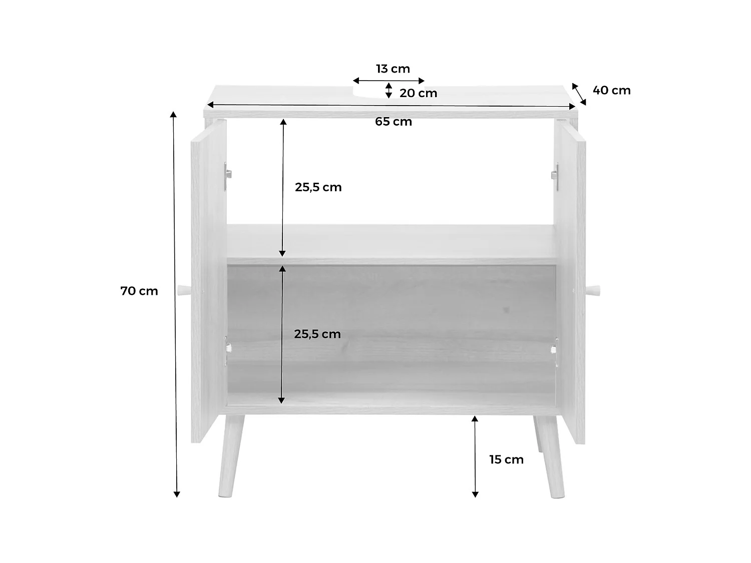 Meuble sous lavabo décor bois et cannage Bohème 65 x 40 x 70 cm naturel