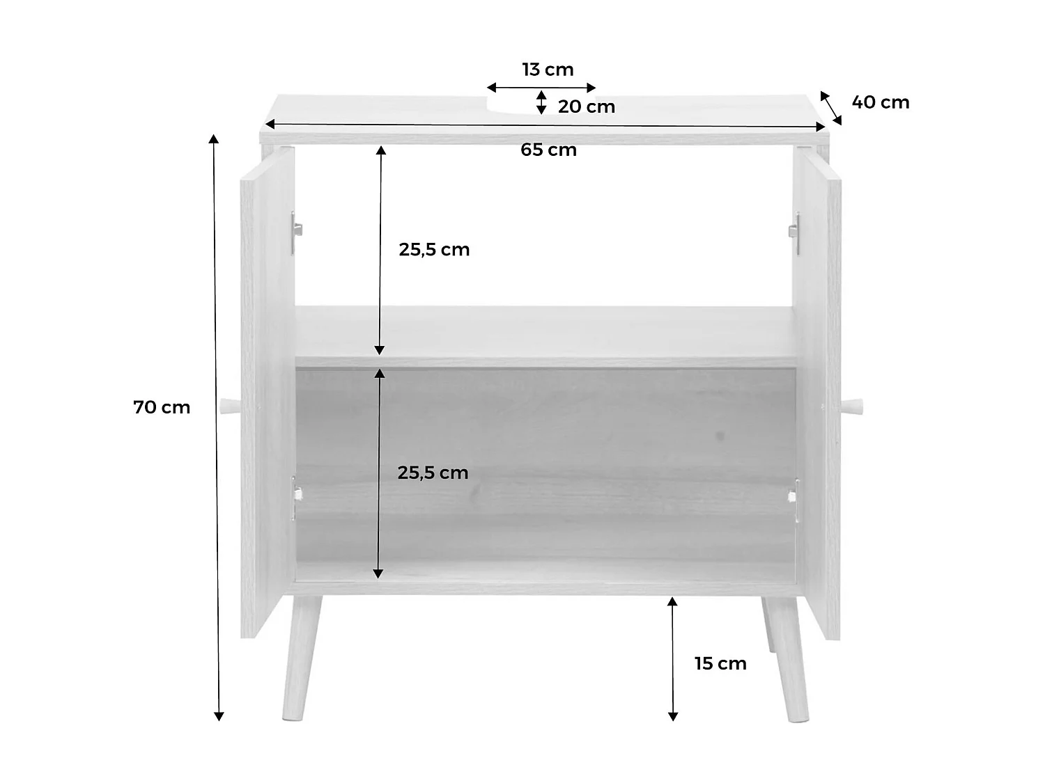 Meuble sous lavabo décor bois et cannage Bohème 65 x 40 x 70 cm naturel