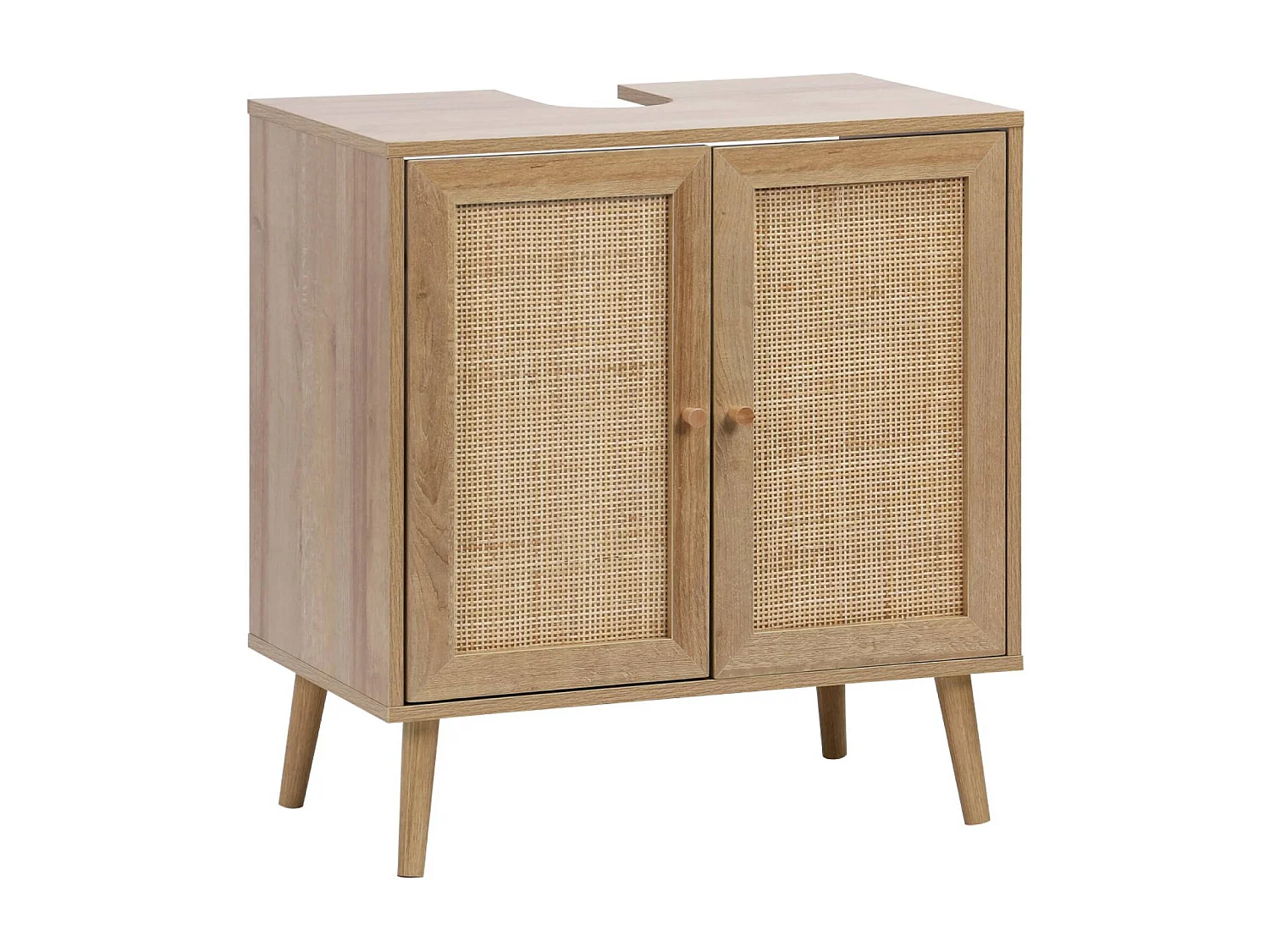 Meuble sous lavabo décor bois et cannage Bohème 65 x 40 x 70 cm naturel