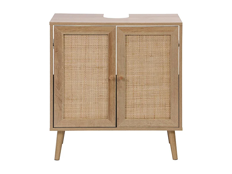 Meuble sous lavabo décor bois et cannage Bohème 65 x 40 x 70 cm naturel