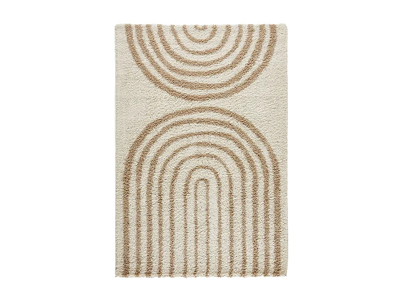 Tapis intérieur shaggy CHRIS. motifs géométriques arc-en-ciel. beige. poils longs. 120 x 160 cm
