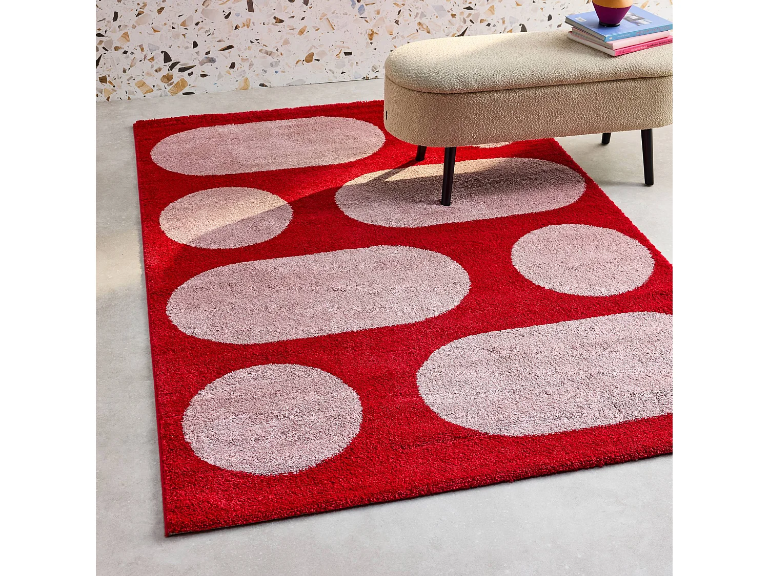 Alfombra interior de diseño moderno, roja