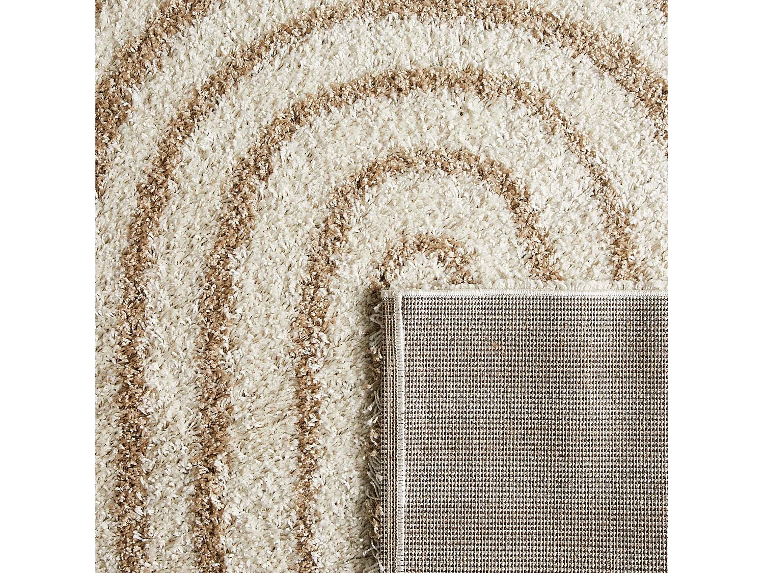 Tapis intérieur shaggy CHRIS. motifs géométriques arc-en-ciel. beige. poils longs. 80 x 140 cm