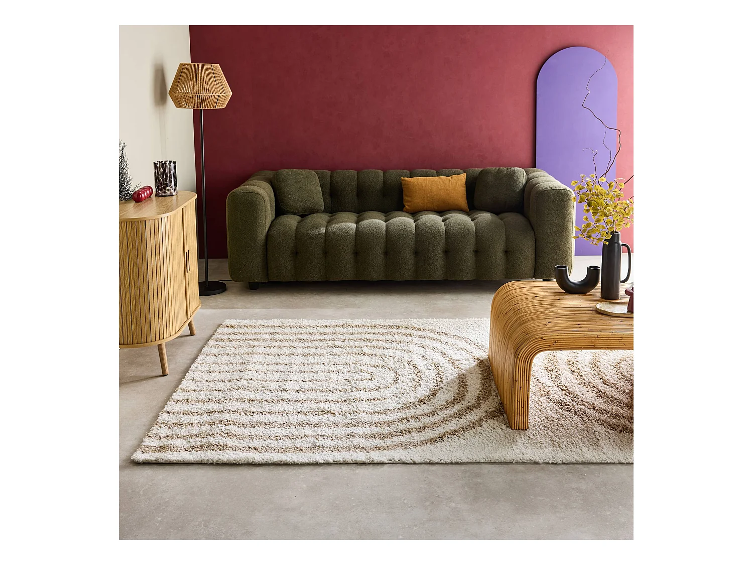 Alfombra interior shaggy con diseños geométricos arco iris beige beige