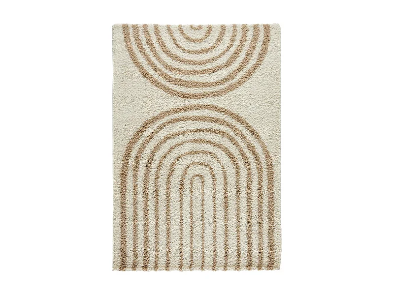 Tapis intérieur shaggy CHRIS. motifs géométriques arc-en-ciel. beige. poils longs. 80 x 140 cm