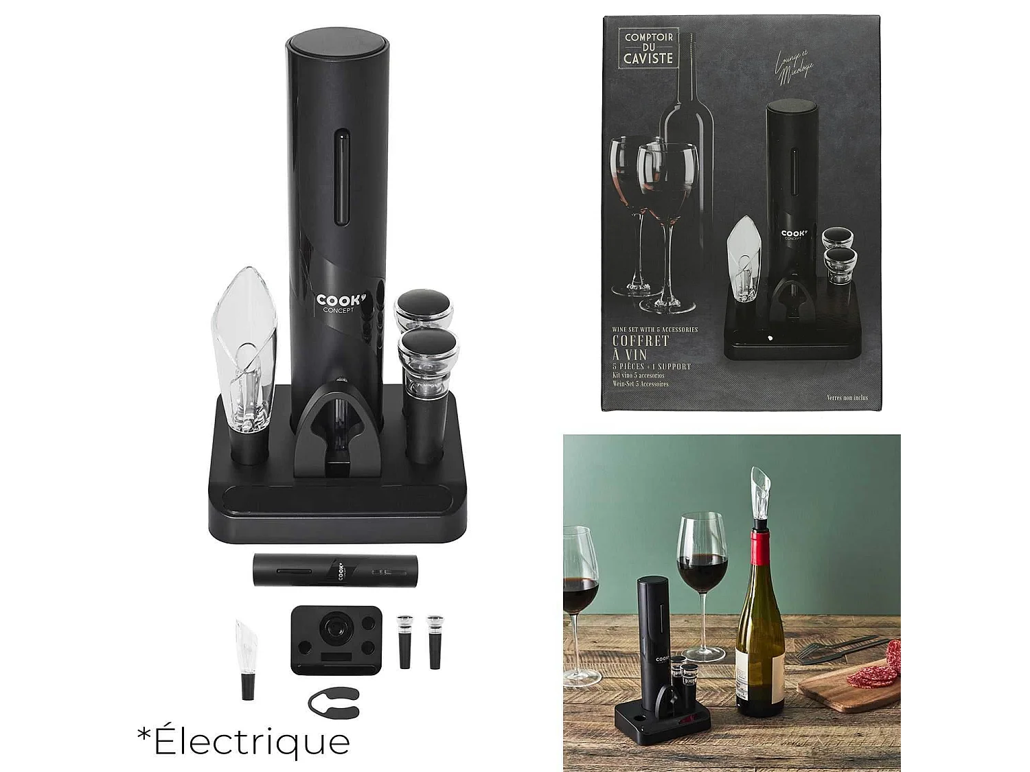 Coffret Vin 5 Accessoires Noir