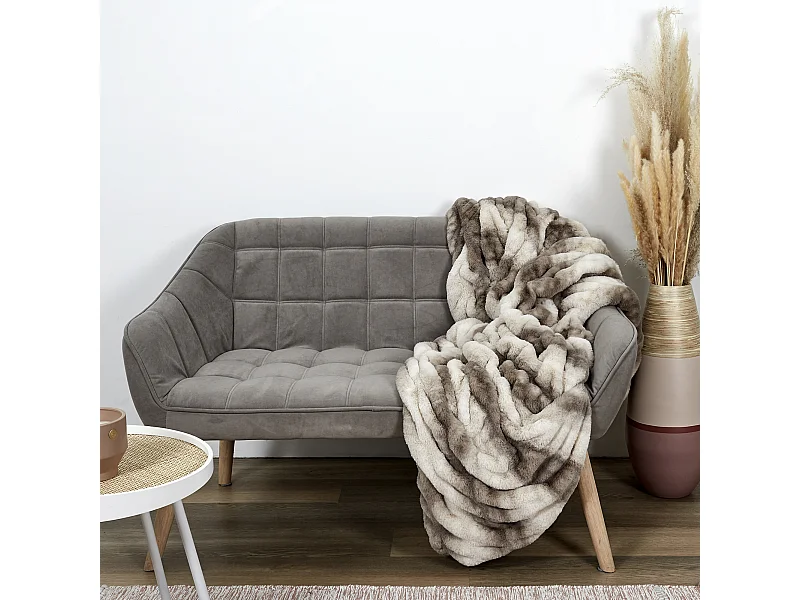Plaid Imit Fourrure Luxury 140x200cm Blanc, Marron