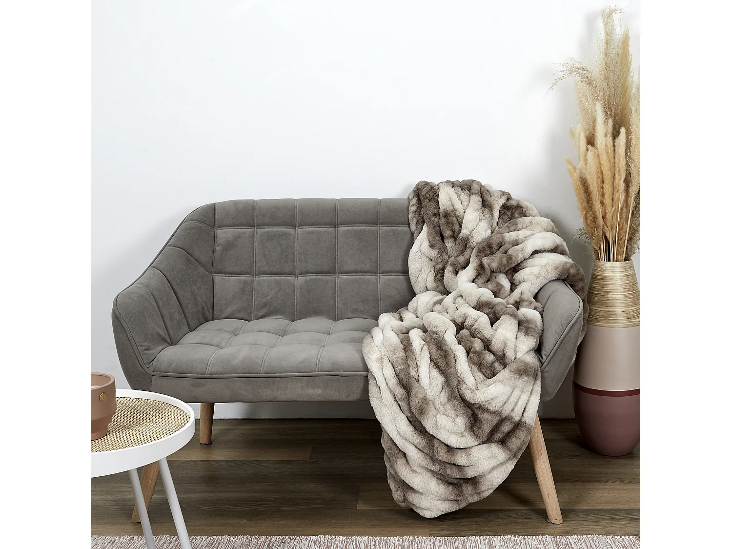 Plaid Imit Fourrure Luxury 140x200cm Blanc, Marron