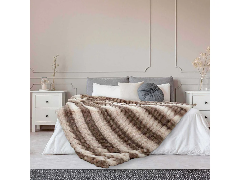 Plaid Imit Fourrure Luxury 140x200cm Blanc, Marron