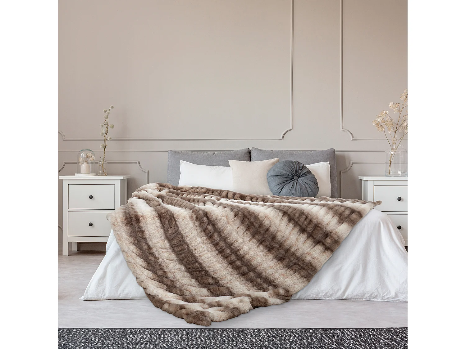 Plaid Imit Fourrure Luxury 140x200cm Blanc, Marron