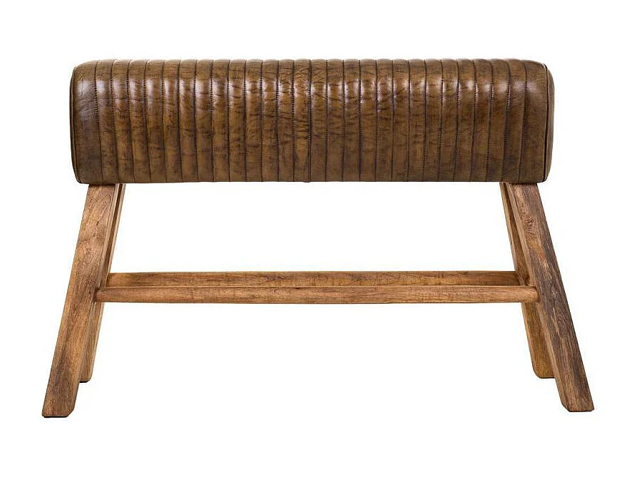 Banc en bois et cuir marron 120x35x76