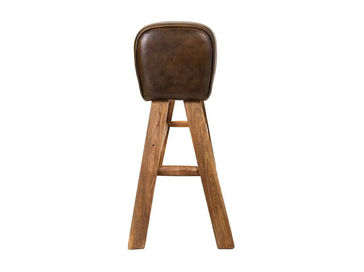 Banc en bois et cuir marron 120x35x76