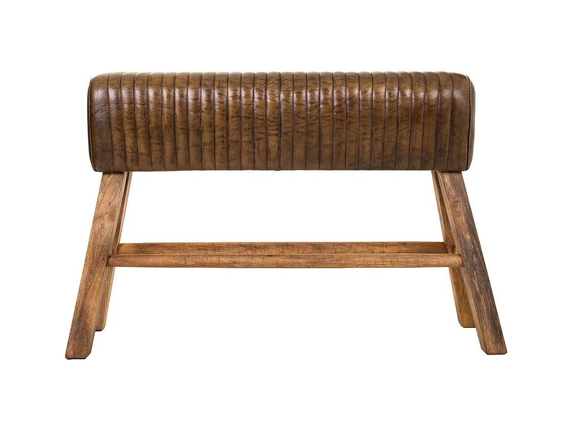 Sgabello in legno e pelle marrone120x35x76h