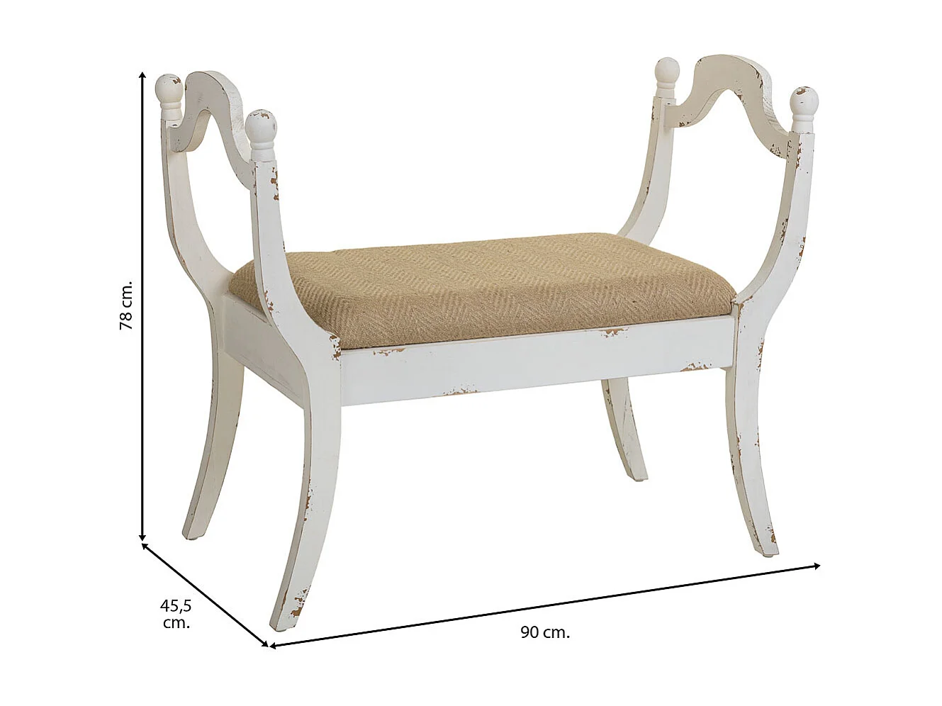 Banc en bois tapissé blanc 90x45,5x78