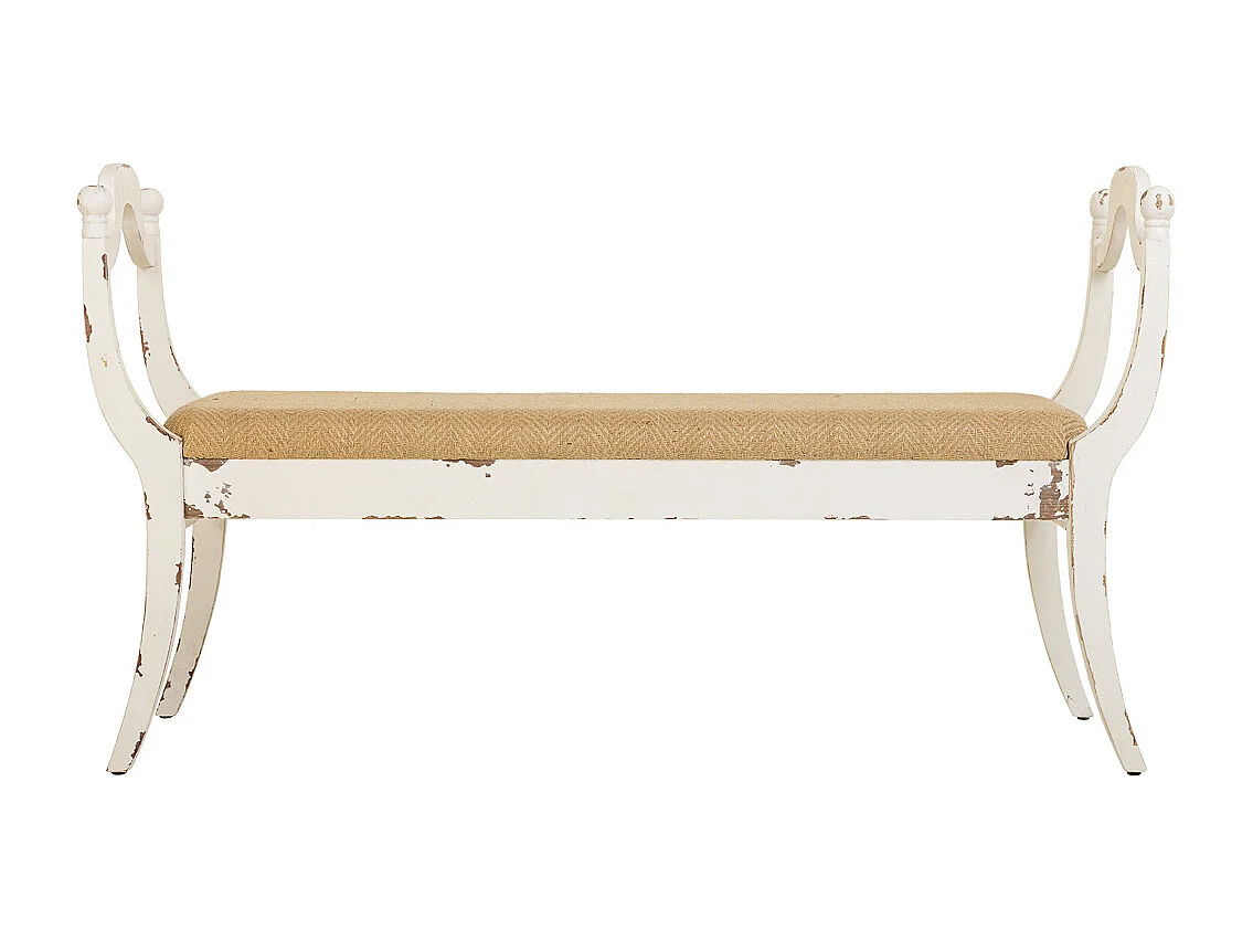 Weiß gepolsterte Holzbank 139x45,5x78h cm