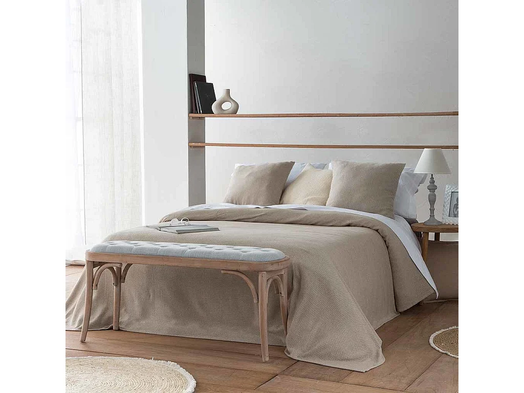 Grau gepolsterte Holzbank 110x37x47h cm