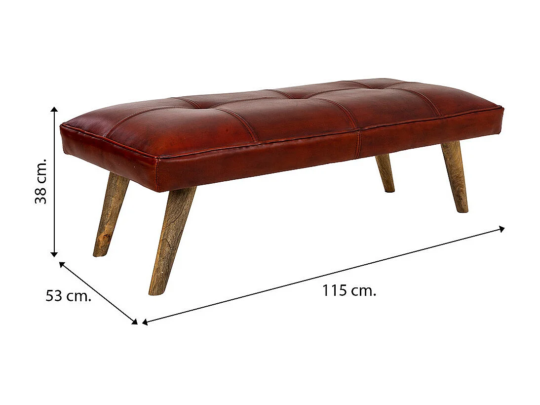 Banc en cuir rouge 115x53x38