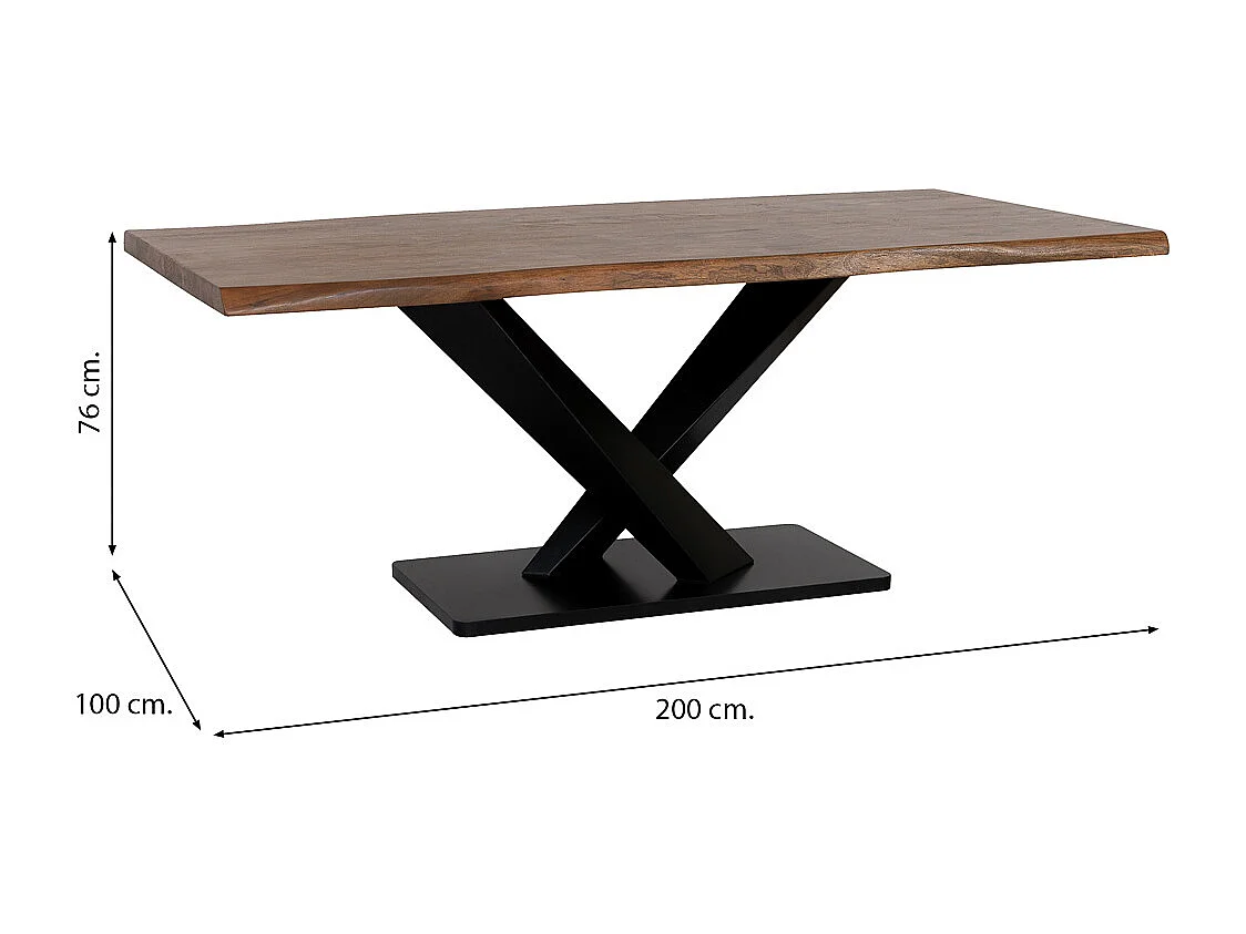 Table à manger Living Edge bois finition acacia naturelle, 200x100x76