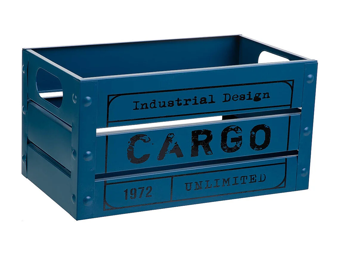 Cesto retangular de metal estampado em azul 31x18x16